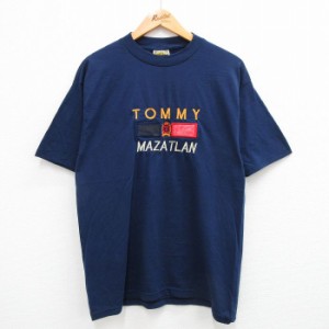 古着 半袖 ビンテージ Tシャツ メンズ 00年代 00s マサトラン 刺繍 クルーネック 紺 ネイビー Lサイズ 中古 中古 古着