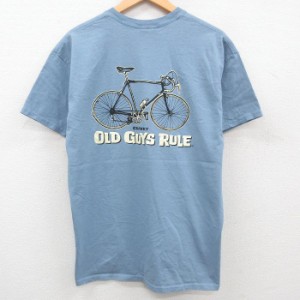 古着 半袖 ビンテージ Tシャツ メンズ 00年代 00s OLD GUYS 自転車 コットン クルーネック 薄紺 ネイビー Lサイズ 中古 中古 古着