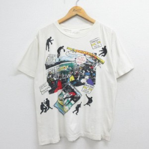 古着 半袖 ビンテージ Tシャツ メンズ 90年代 90s ベースボール 野球 コットン クルーネック USA製 白 ホワイト Lサイズ 中古 中古 古着