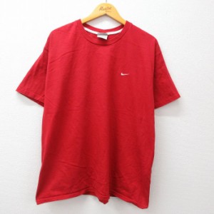 古着 ナイキ NIKE 半袖 ビンテージ Tシャツ メンズ 00年代 00s ワンポイントロゴ 大きいサイズ コットン クルーネック 赤 レッ 中古 古着