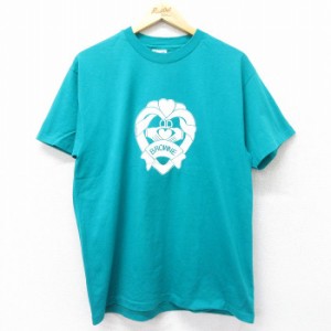 古着 ヘインズ Hanes 半袖 ビンテージ Tシャツ メンズ 90年代 90s BROWNE クルーネック 青緑 Lサイズ 中古 中古 古着