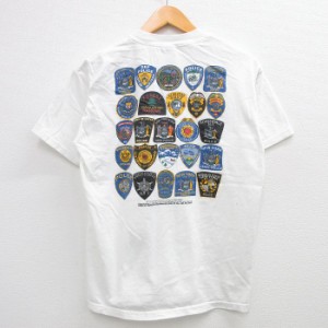 古着 半袖 ビンテージ Tシャツ メンズ 00年代 00s 警察 エンブレム コットン クルーネック 白 ホワイト Lサイズ 中古 中古 古着