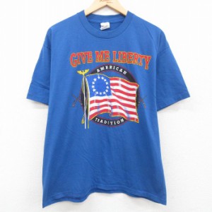 古着 半袖 ビンテージ Tシャツ メンズ 90年代 90s 星条旗 GIVE ME LIBERTY クルーネック USA製 青 ブルー Lサイズ 中古 中古 古着