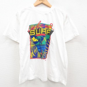 古着 半袖 ビンテージ Tシャツ メンズ 90年代 90s SURF ヤシの木 クルーネック 白 ホワイト Lサイズ 中古 中古 古着