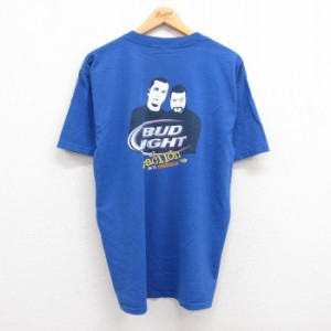 古着 半袖 ビンテージ Tシャツ メンズ 00年代 00s バドライト ビール コットン クルーネック 青 ブルー XLサイズ 中古 中古 古着