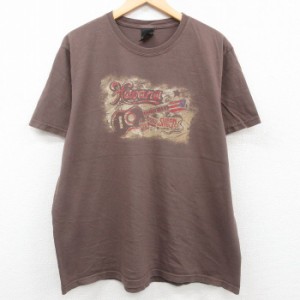 古着 ラッキーブランド Lucky Brand 半袖 Tシャツ メンズ ハバナ ギター 大きいサイズ コットン クルーネック USA製 濃茶 ブラ 中古 古着