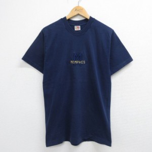 古着 半袖 ビンテージ Tシャツ メンズ 90年代 90s メンフェス 刺繍 クルーネック 紺 ネイビー Mサイズ 中古 中古 古着