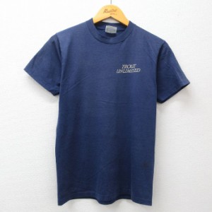 古着 ヘインズ Hanes 半袖 ビンテージ Tシャツ メンズ 80年代 80s トラウトアンリミテッド クルーネック USA製 紺 ネイビー S 中古 古着