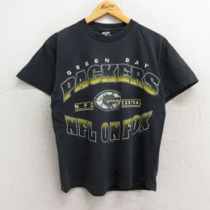 古着 半袖 ビンテージ Tシャツ メンズ 90年代 90s NFL グリーンベイパッカーズ コットン クルーネック USA製 黒 ブラック アメ 中古 古着
