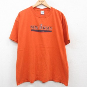 古着 半袖 ビンテージ Tシャツ メンズ 00年代 00s ニュージャージー 大きいサイズ コットン クルーネック オレンジ XLサイズ  中古 古着