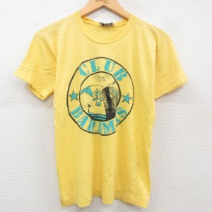 古着 半袖 ビンテージ Tシャツ メンズ 80年代 80s バハマ ヤシの木 クルーネック 黄 イエロー Sサイズ 中古 中古 古着