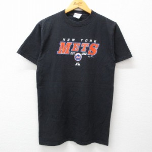 古着 マジェスティック 半袖 ビンテージ Tシャツ メンズ 00年代 00s MLB ニューヨークメッツ クルーネック 黒 ブラック メジャ 中古 古着