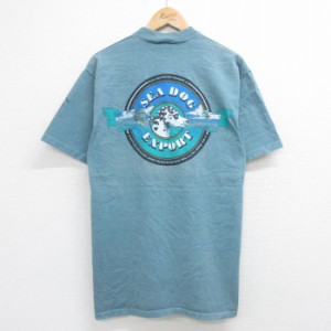 古着 半袖 ビンテージ Tシャツ メンズ 90年代 90s 犬 ダルメシアン SEA DOG コットン クルーネック USA製 青緑 spe Lサイズ 中 中古 古着