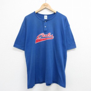 古着 半袖 ビンテージ Tシャツ メンズ 00年代 00s MLB シカゴカブス 11 大きいサイズ ヘンリーネック 青 ブルー メジャーリー 中古 古着