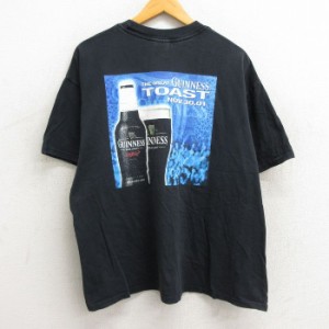 古着 半袖 ビンテージ Tシャツ メンズ 00年代 00s ギネス ビール コットン クルーネック 黒 ブラック XLサイズ 中古 中古 古着