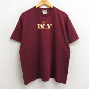 古着 ナイキ NIKE 半袖 ビンテージ Tシャツ メンズ 00年代 00s THE U ミネソタ コットン クルーネック エンジ XLサイズ 中古 中古 古着