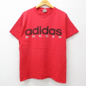 古着 アディダス adidas 半袖 ビンテージ Tシャツ メンズ 90年代 90s ビッグロゴ コットン クルーネック USA製 赤 レッド Lサ 中古 古着