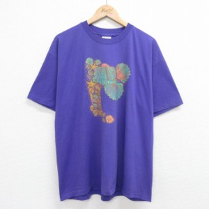 古着 ヘインズ Hanes 半袖 ビンテージ Tシャツ メンズ 90年代 90s 貝柄 クルーネック USA製 紫 パープル XLサイズ 中古 中古 古着