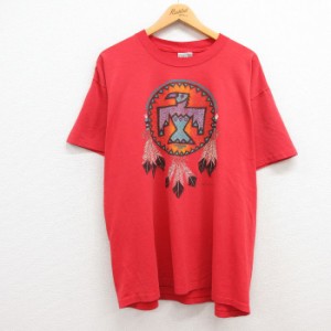 古着 オニータ ONEITA 半袖 ビンテージ Tシャツ メンズ 90年代 90s ドリームキャッチャー 鳥 羽 大きいサイズ クルーネック 赤 中古 古着