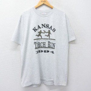 古着 ヘインズ Hanes 半袖 ビンテージ Tシャツ メンズ 90年代 90s カンザス トーチラン ラメ 企業広告 クルーネック USA製 薄 中古 古着