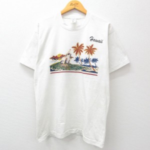 古着 半袖 ビンテージ Tシャツ メンズ 00年代 00s ヤシの木 ハワイ クルーネック 白 ホワイト Lサイズ 中古 中古 古着