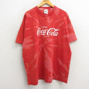 古着 半袖 ビンテージ Tシャツ メンズ 90年代 90s コカコーラ 大きいサイズ クルーネック USA製 赤他 レッド ブリーチ加工 XL 中古 古着