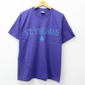 古着 ヘインズ Hanes 半袖 ビンテージ Tシャツ メンズ 90年代90s セントトーマス ヨット クルーネック USA製 紫 パープル Lサ 中古 古着