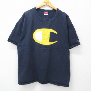 古着 チャンピオン champion 半袖 ビンテージ Tシャツ メンズ 00年代 00s ビッグロゴ 大きいサイズ コットン クルーネック 紺  中古 古着