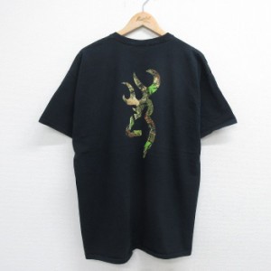 古着 半袖 ビンテージ Tシャツ メンズ 00年代 00s BROWNING 大きいサイズ コットン クルーネック 黒 ブラック XLサイズ 中古 中古 古着