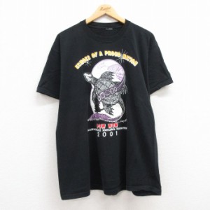 古着 半袖 ビンテージ Tシャツ メンズ 00年代 00s カメ ワシ 大きいサイズ クルーネック 黒 ブラック XLサイズ 中古 中古 古着