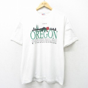 古着 ヘインズ Hanes 半袖 ビンテージ Tシャツ メンズ 90年代 90s オレゴン クルーネック USA製 白 ホワイト XLサイズ 中古 中古 古着