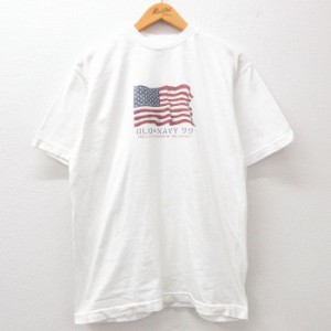 古着 オールドネイビー OLD NAVY 半袖 ビンテージ Tシャツ メンズ 90年代 90s 星条旗 コットン クルーネック 白 ホワイト Lサ 中古 古着