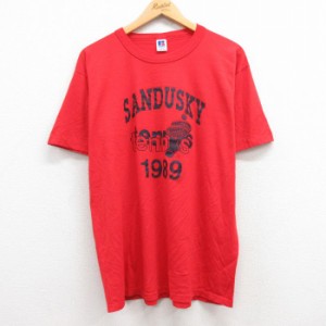 古着 ラッセル 半袖 ビンテージ Tシャツ メンズ 80年代 80s サンダスキー テニス クルーネック USA製 赤 レッド XLサイズ 中古 中古 古着