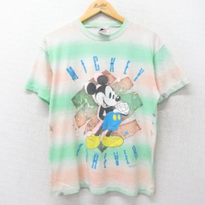 古着 半袖 ビンテージ Tシャツ メンズ 90年代 90s ディズニー DISNEY ミッキー MICKEY MOUSE ラメ クルーネック USA製 緑系他  中古 古着