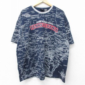 古着 半袖 ビンテージ Tシャツ メンズ 00年代 00s ペンシルベニア 全面プリント 大きいサイズ コットン クルーネック 紺他 ネ 中古 古着