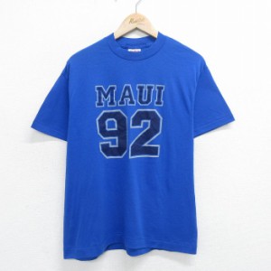 古着 半袖 ビンテージ Tシャツ メンズ 90年代 90s マウイ 92 クルーネック USA製 青 ブルー Lサイズ 中古 中古 古着