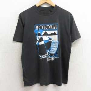 古着 半袖 ビンテージ Tシャツ メンズ 90年代 90s パラソル モロカイ ビーチ クルーネック 黒 ブラック Mサイズ 中古 中古 古着