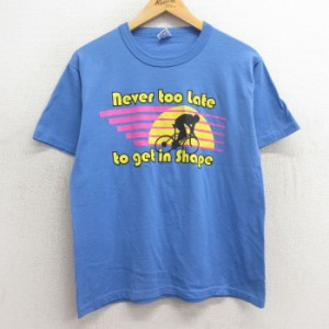 古着 ラッセル 半袖 ビンテージ Tシャツ メンズ 90年代 90s 自転車 ディボールド クルーネック USA製 青 ブルー Mサイズ 中古 中古 古着