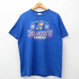 古着 半袖 ビンテージ Tシャツ メンズ 00年代 00s NCAA カンザスジェイホークス バスケットボール コットン クルーネック 青  中古 古着