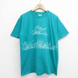 古着 オニータ ONEITA 半袖 ビンテージ Tシャツ メンズ 90年代 90s 町 馬車 城 大きいサイズ コットン クルーネック USA製 青 中古 古着