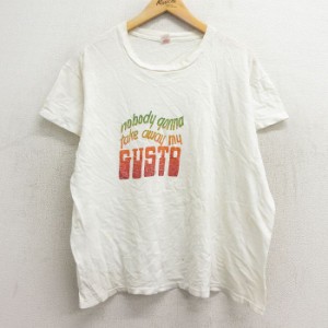 古着 ヘインズ Hanes 半袖 ビンテージ Tシャツ メンズ 70年代 70s GUSTO コットン クルーネック USA製 白 ホワイト XLサイズ  中古 古着