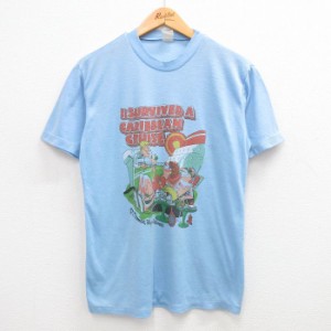 古着 半袖 ビンテージ Tシャツ メンズ 80年代 80s 人 セントトーマス バージン諸島 クルーネック 水色 Lサイズ 中古 中古 古着