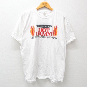 古着 半袖 ビンテージ Tシャツ メンズ 90年代 90s デカイパー HOT 大きいサイズ コットン クルーネック 白 ホワイト XLサイズ  中古 古着
