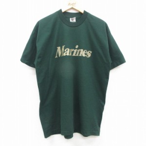 古着 フルーツオブザルーム 半袖 ビンテージ Tシャツ メンズ 00年代 00s ミリタリー マリーンズ クルーネック 濃緑 グリーン X 中古 古着