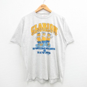 古着 ジャージーズ 半袖 ビンテージ Tシャツ メンズ 80年代 80s クラリオン 大学 スイミング クルーネック USA製 薄グレー 霜 中古 古着