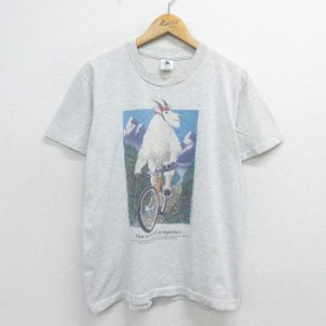 古着 半袖 ビンテージ Tシャツ メンズ 90年代 90s ヤギ サイクリング クルーネック USA製 薄グレー 霜降り spe Mサイズ 中古 中古 古着