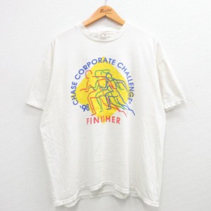 古着 ヘインズ Hanes 半袖 ビンテージ Tシャツ メンズ 90年代 90s CHASE 企業広告 大きいサイズ コットン クルーネック 白 ホ 中古 古着