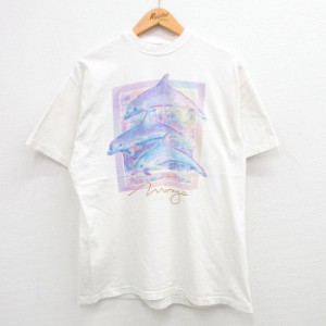 古着 ヘインズ Hanes 半袖 ビンテージ Tシャツ メンズ 90年代 90s イルカ ラスベガス コットン クルーネック USA製 白 ホワイ 中古 古着