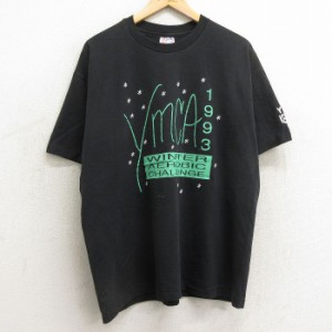 古着 ヘインズ Hanes 半袖 ビンテージ Tシャツ メンズ 90年代 90s YMCA クルーネック USA製 黒 ブラック XLサイズ 中古 中古 古着