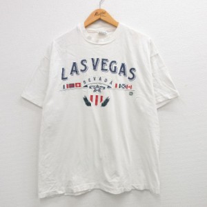 古着 ヘインズ Hanes 半袖 ビンテージ Tシャツ メンズ 90年代 90s ラスベガス 国旗 大きいサイズ コットン クルーネック USA製 中古 古着